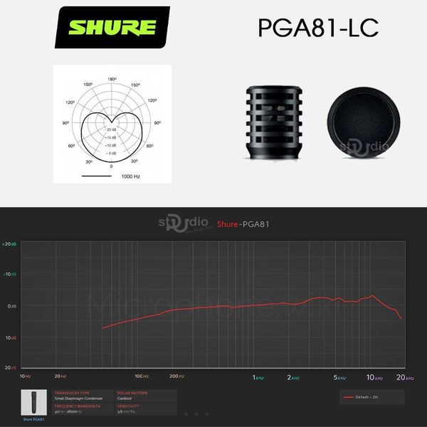 Micro thu âm nhạc cụ Shure PGA81-LC Cardiod Condenser