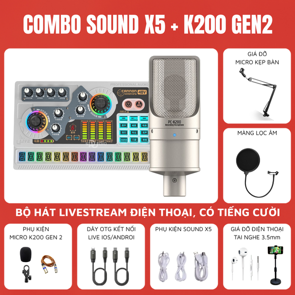 Bộ Livestream Soundcard X5 - Micro thu âm Takstar PC-K200 (2nd Gen)