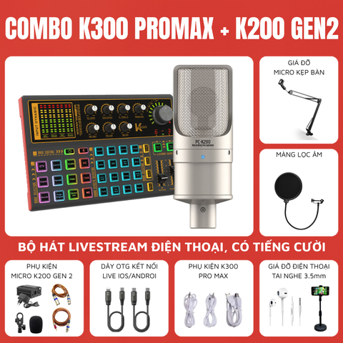 Bộ livestream K300 PRO MAX và Micro thu âm Takstar PC-K200 (Gen 2)