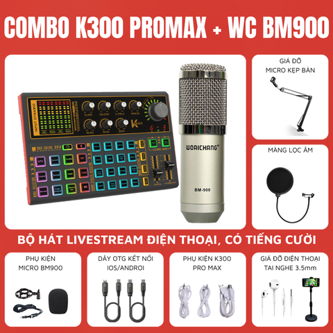 Bộ livestream K300 PRO MAX và Micro thu âm BM900 Woaichang