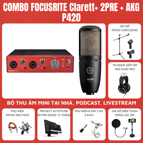 Combo Thu Âm Focusrite Clarett+ 2Pre Micro AKG P420