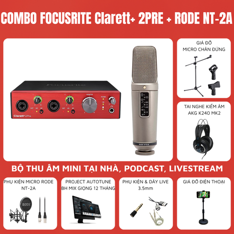 Combo Thu Âm Focusrite Clarett+ 2Pre Micro Rode NT-2A