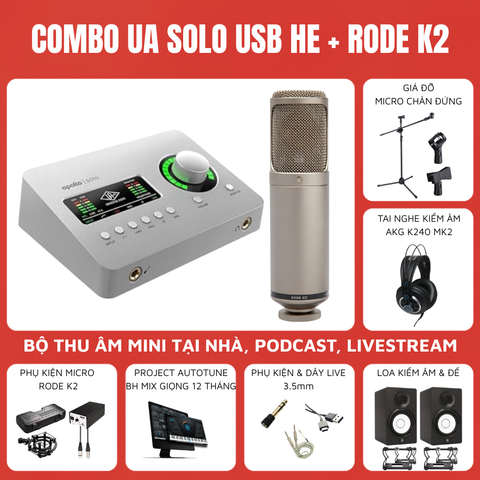 Combo Thu Âm Phòng Thu Soundcard UA Apollo Solo USB HE Micro Rode K2