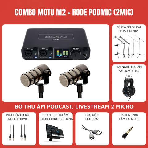 Combo Thu Âm Soundcard Motu M2 Micro Rode Podmic 2 mic