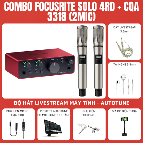 Bộ thu âm Focusrite Scarlett Solo (Gen 4) - Micro thu âm CQA 3318 2 mic