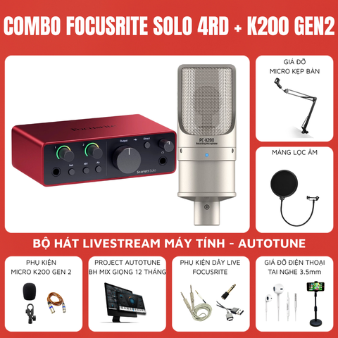 Bộ thu âm Focusrite Scarlett Solo (Gen 4) - Micro thu âm Takstar PC-K200 (2nd Gen)