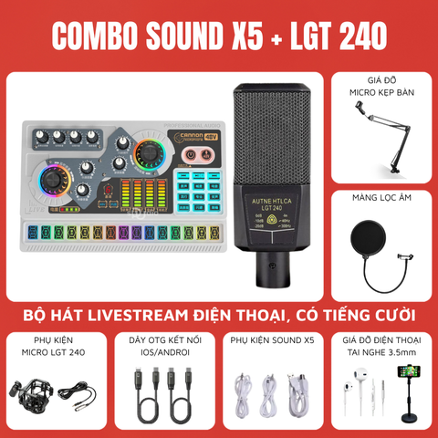Bộ Livestream Soundcard X5 - Micro livestream LGT 240