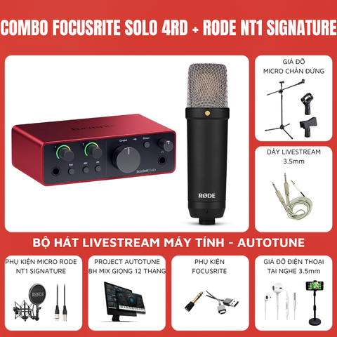 Bộ thu âm Focusrite Scarlett Solo (Gen 4) - Micro thu âm RODE NT Signature