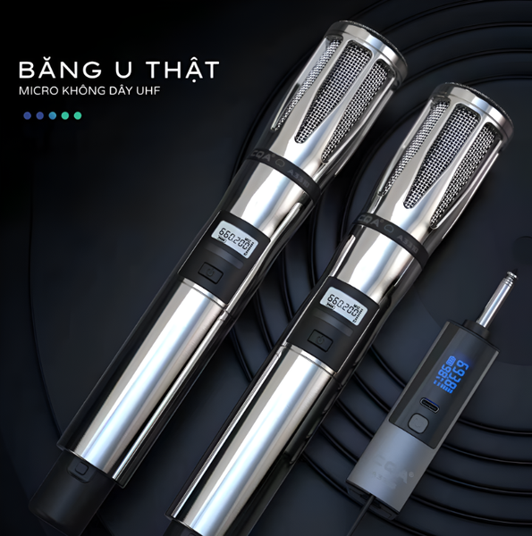 Micro Không dây Cầm Tay UHF CQA 3315 - Micro Không dây Wireless (Bạc) 2 Mic