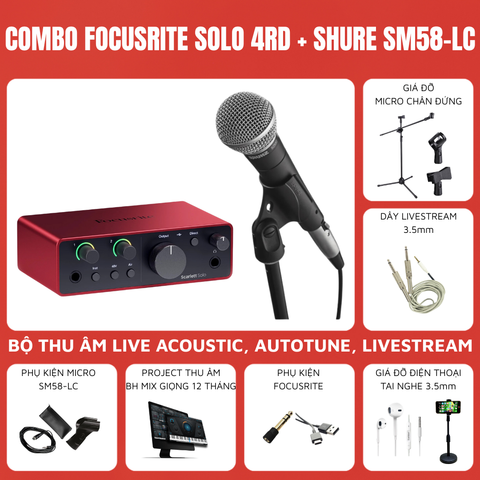 Bộ thu âm Focusrite Scarlett Solo (Gen 4) - Micro thu âm Shure SM58-LC