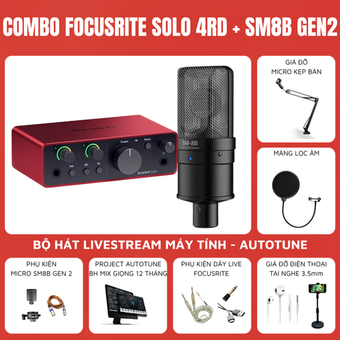 Bộ thu âm Focusrite Scarlett Solo (Gen 4) - Micro thu âm Takstar SM-8B gen 2