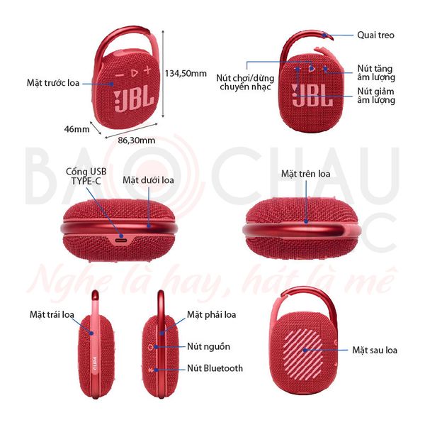Loa Bluetooth móc treo di động kháng nước JBL CLIP 4, Loa Bluetooth JBL
