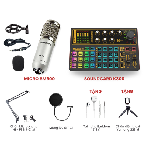 Bộ livestream K300 model 2021 Micro thu âm BM900
