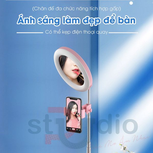 Gậy livestream Gấp gọn 58cm đèn LED 3 Chế độ màu quay video tiện dụng