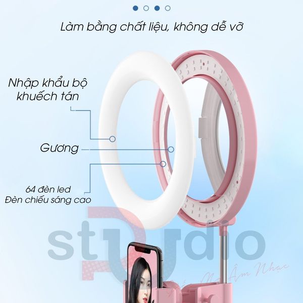 Gậy livestream Gấp gọn 58cm đèn LED 3 Chế độ màu quay video tiện dụng