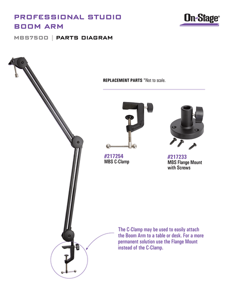 Chân Microphone On-Stage MBS7500 Professional Studio, Chân Mic Kẹp Bàn