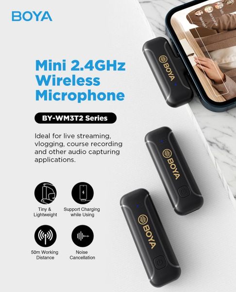 Micro cài áo không dây BOYA BY-WM3T2-U, Cổng Type-C
