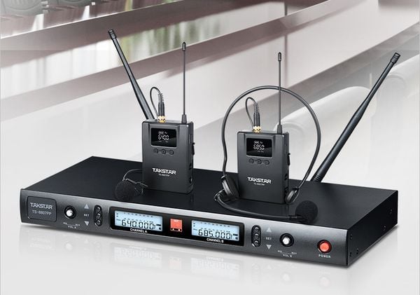Bộ micro cài đầu cài áo không dây Takstar UHF kênh kép TS-8807PP