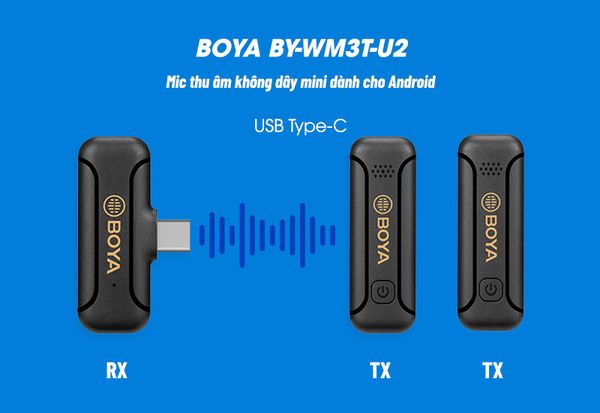 Micro cài áo không dây BOYA BY-WM3T2-U, Cổng Type-C