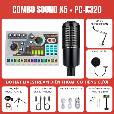 Bộ Livestream Soundcard X5 - Micro thu âm Takstar PC-K320
