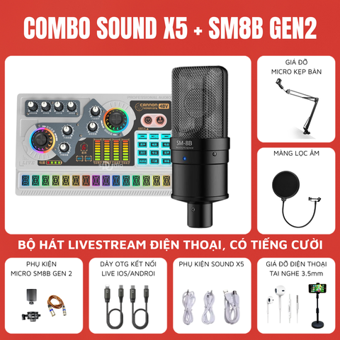 Bộ Livestream Soundcard X5 - Micro thu âm Takstar SM8B GEN 2