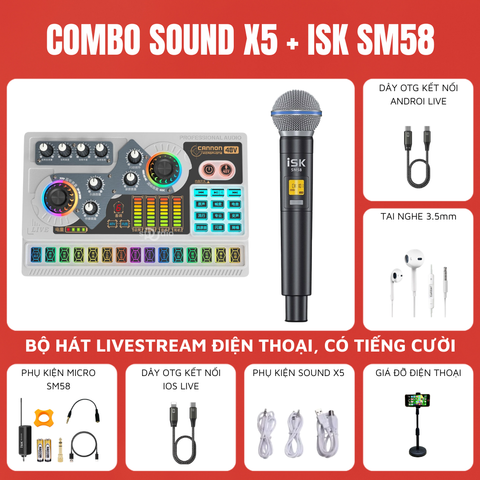 Bộ Livestream X5 Micro cầm tay không dây SM58 ISK
