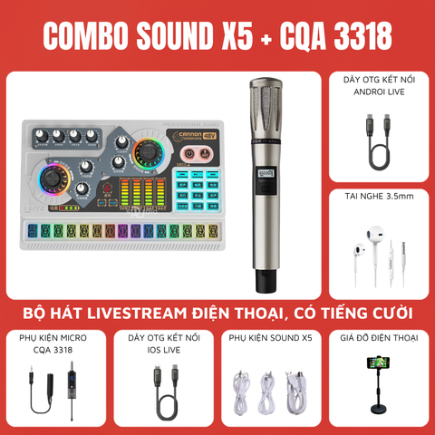 Bộ Livestream Soundcard X5 Micro Thu Âm CQA 3318