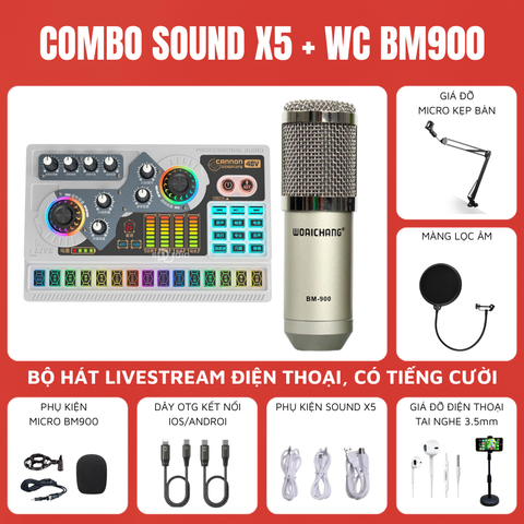 Bộ Livestream Soundcard X5 - Micro livestream BM900 Woaichang