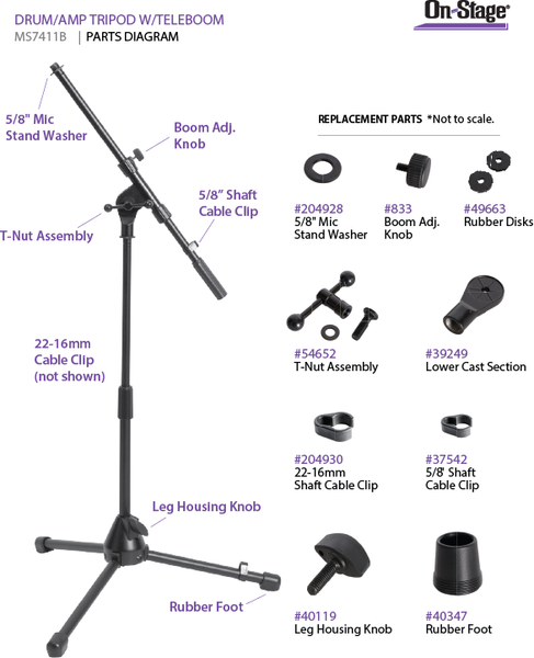Chân Microphone ON-STAGE MS7411B DRUM/AMP TRIPOD WITH BOOM