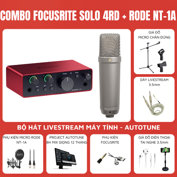 Bộ thu âm Focusrite Scarlett Solo (Gen 4) - Micro thu âm Rode NT-1A