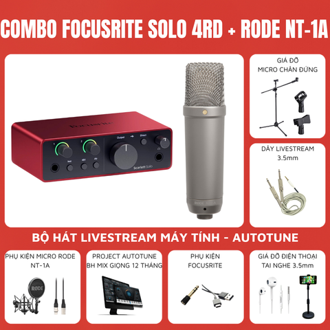Bộ thu âm Focusrite Scarlett Solo (Gen 4) - Micro thu âm Rode NT-1A