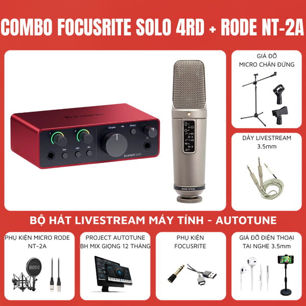 Bộ thu âm Focusrite Scarlett Solo (Gen 4) - Micro thu âm RODE NT-2A