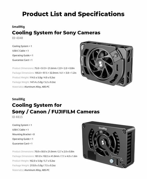 Quạt tản nhiệt Smallrig cho máy ảnh Sony, Canon, Fujifilm 4815