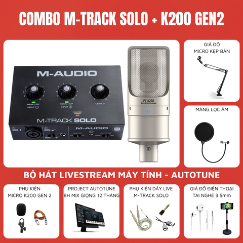 Combo Thu Âm Soundcard M-Audio M-TRACK SOLO và Micro Takstar PC-K200 gen 2