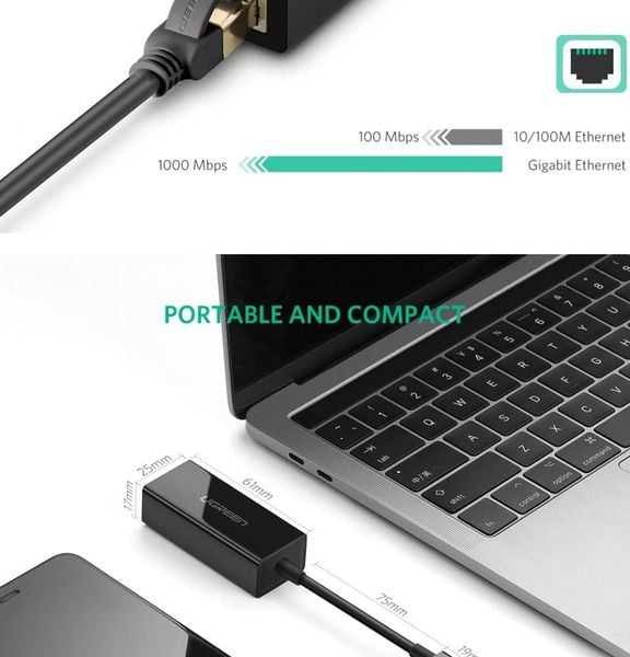 Cáp USB Type-C to Lan 10/100/1000Mbps chính hãng Ugreen 50307