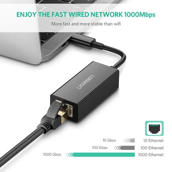 Cáp USB Type-C to Lan 10/100/1000Mbps chính hãng Ugreen 50307
