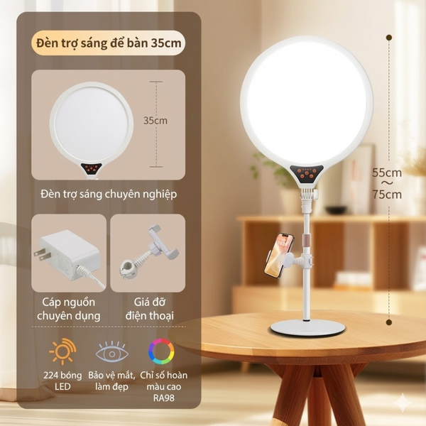 Đèn Livestream Bổ Sung Ánh Sáng Mặt ZM36 – Softlight Để Bàn 35cm, Kèm Kẹp Điện Thoại