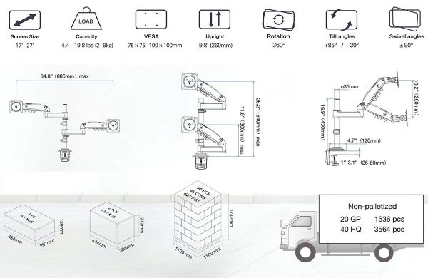 Giá đỡ 2 Màn hình North Bayou H180 (17 inch - 27 inch)