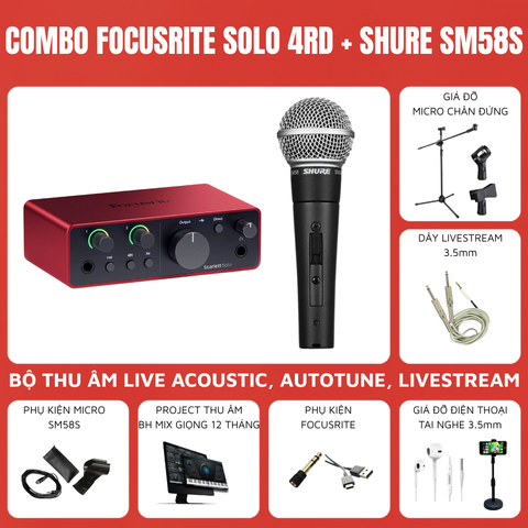 Bộ thu âm Focusrite Scarlett Solo (Gen 4) - Micro thu âm Shure SM58S