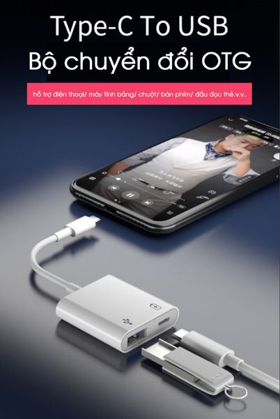 Cáp OTG USB Type C to USB 3.0 kèm lỗ sạc pin Hàng chính hãng