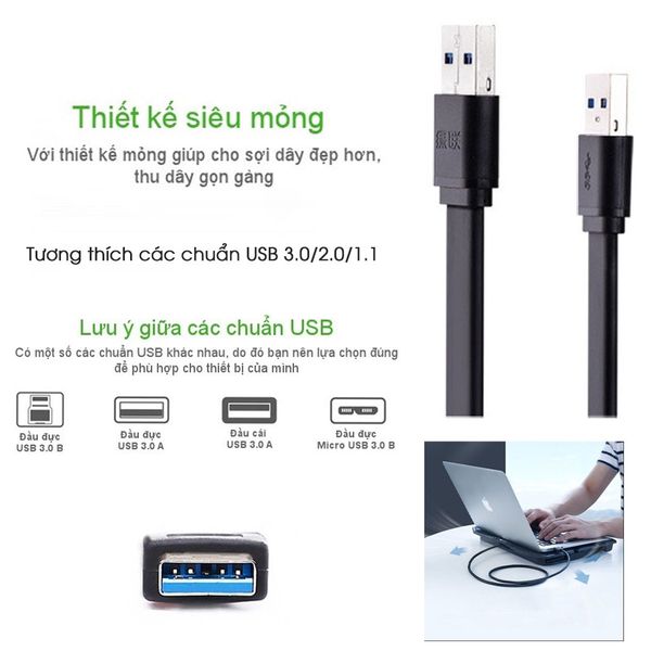 Dây USB 3.0, 2 đầu đực dài 50cm UGREEN US128 10804 - Hàng chính hãng