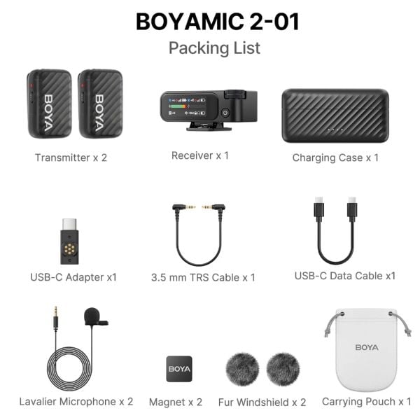 Micro Không Dây BOYAMIC 2-01 Màu đen micro không dây AI-Powered