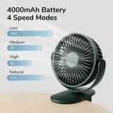Quạt USB kẹp bàn mini cao cấp Jisulife FA29 pin 16 giờ, làm mát 360