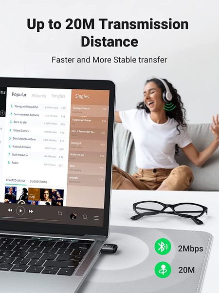 Thiết bị USB Bluetooth 5.0 Dongle cho PC chính hãng Ugreen 80890 cao cấp