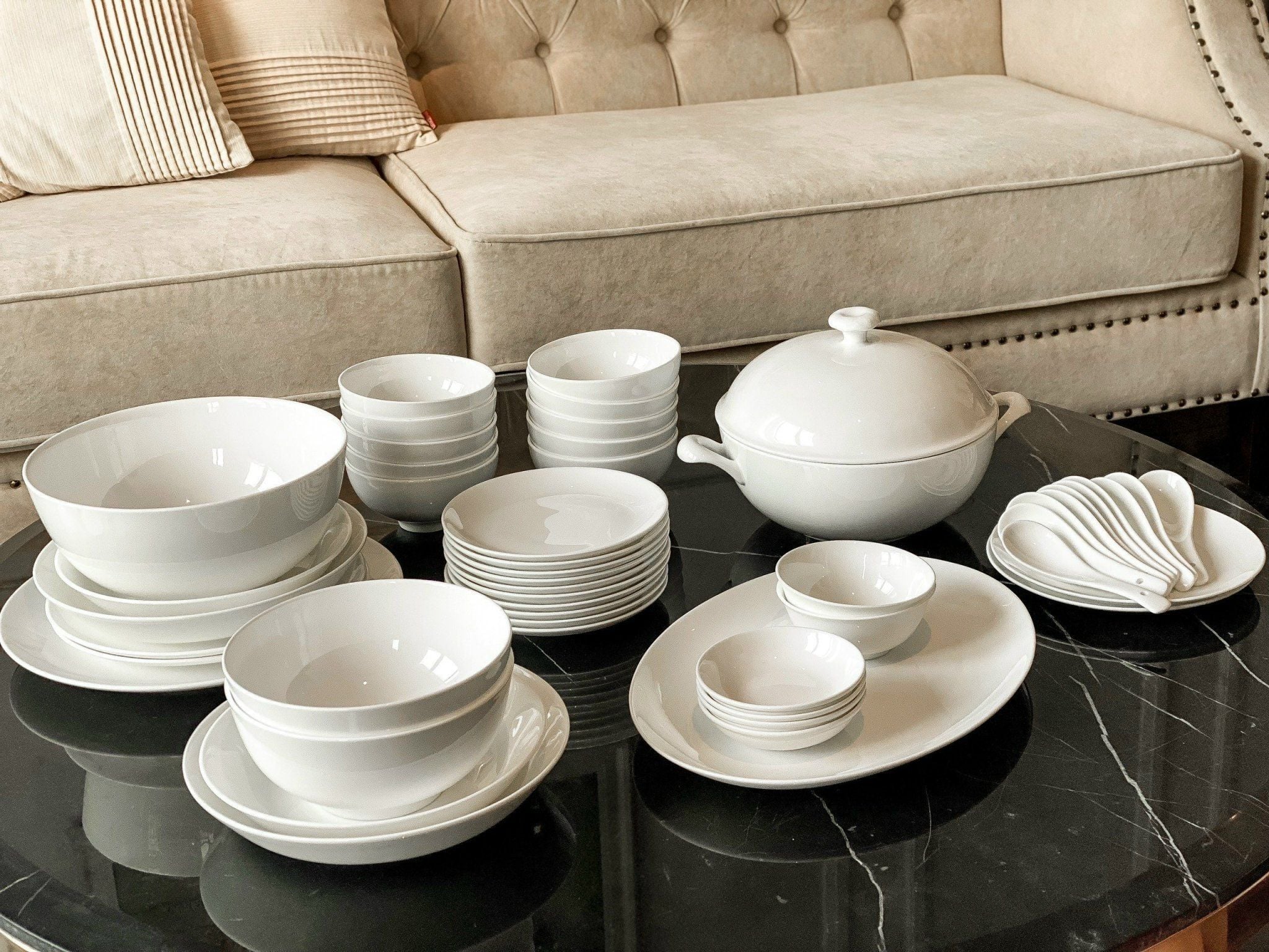  Bộ đồ ăn sứ xương trắng trơn 