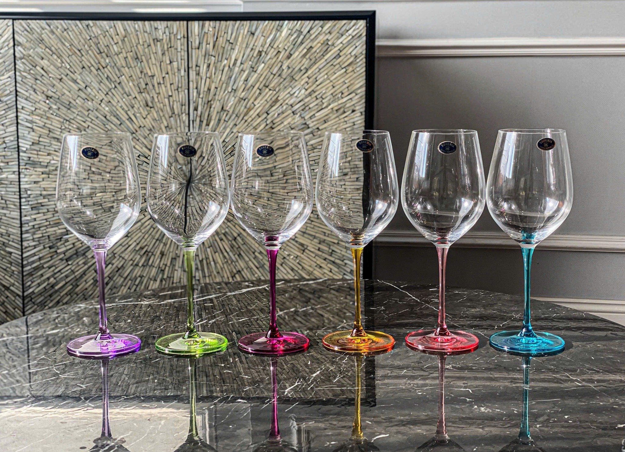  Set 6 ly vang Uria màu chân 480ml Crystal Bohemia 