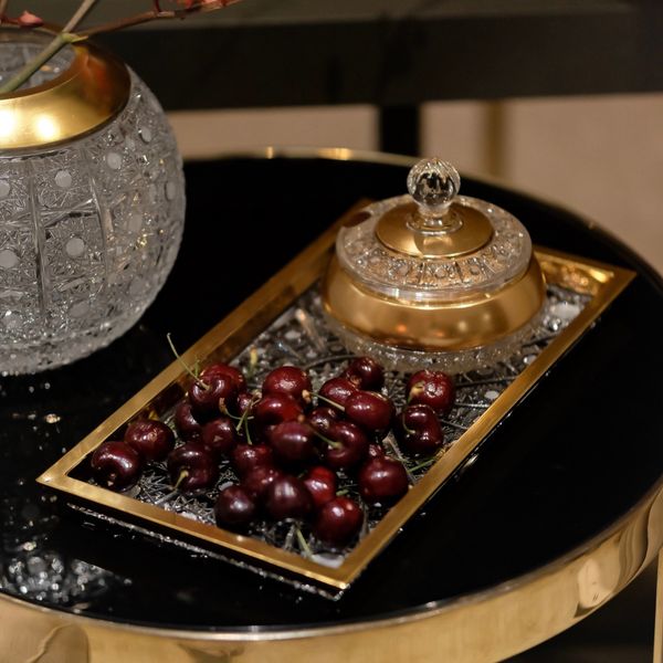  Khay chữ nhật pha lê khảm vàng Arcade 34cm 