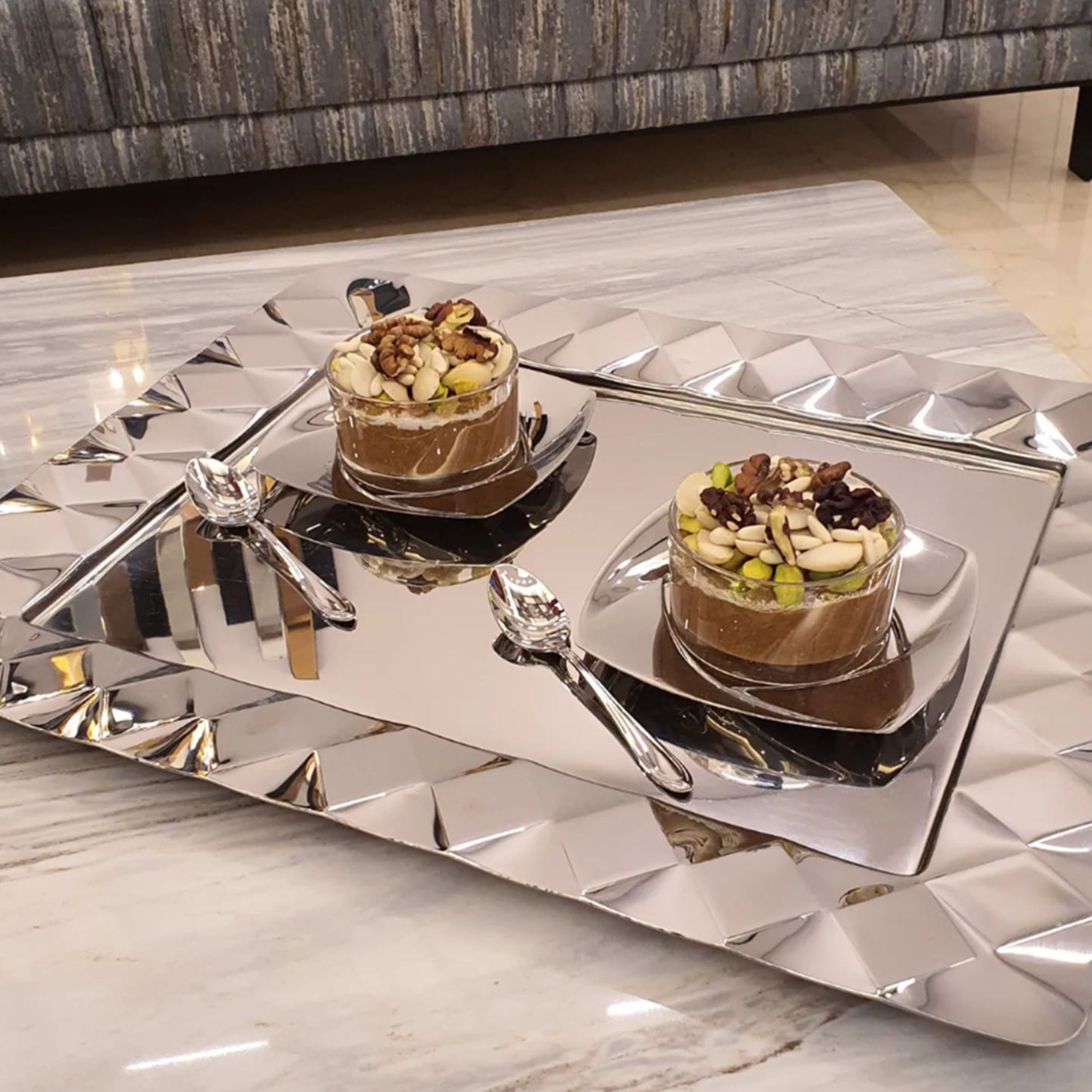  Khay Malia Stainless Steel Mirror Steel 48x38cm Sambonet 