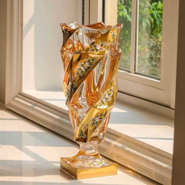  Lọ hoa Flamenco chân đế khảm vàng nổi Meadow 38cm Bohemia Treasury 