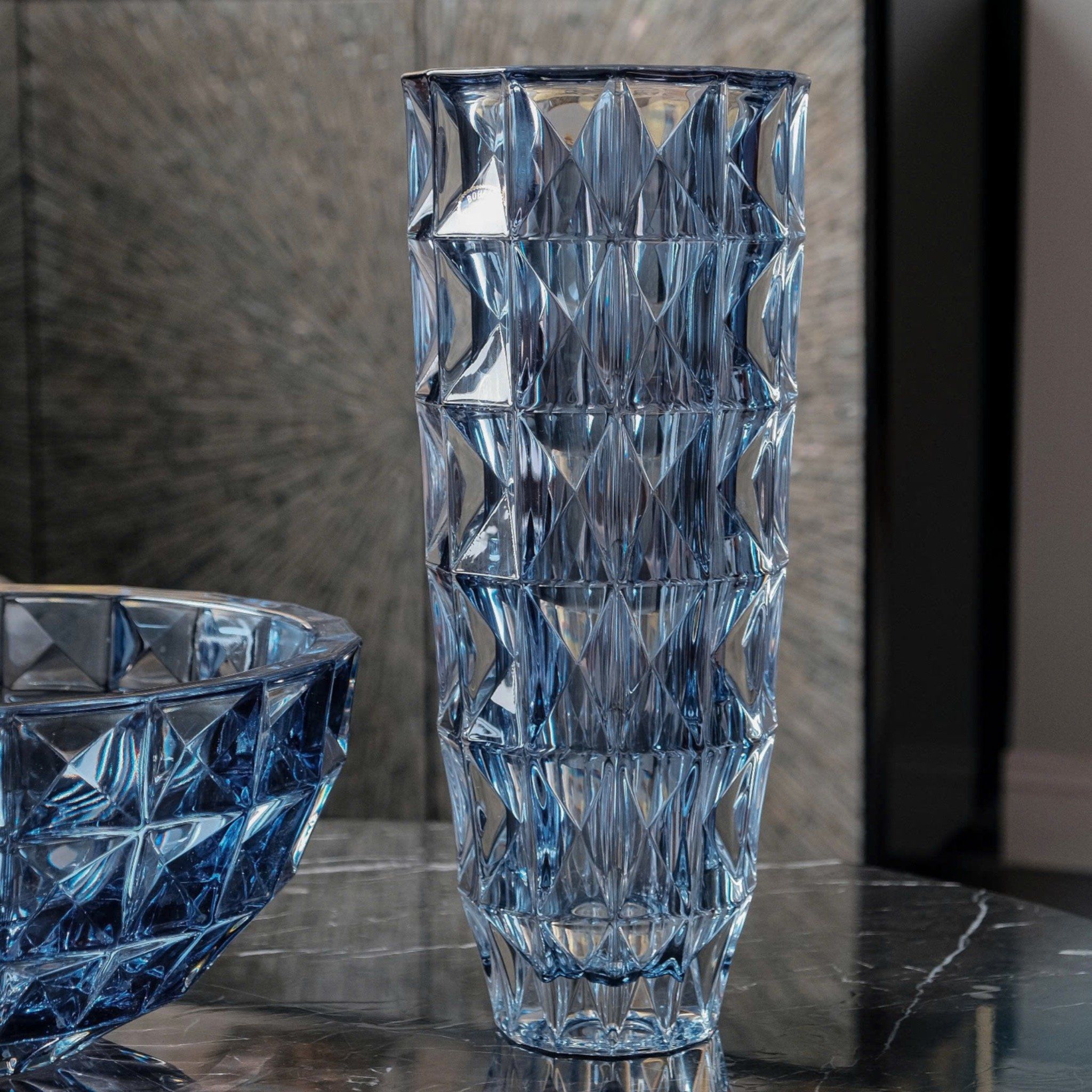  Lọ hoa kim cương xanh dương 33cm Crystal Bohemia 